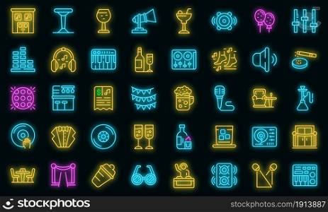 Night club icons set. Outline set of night club vector icons neon color on black. Night club icons set vector neon