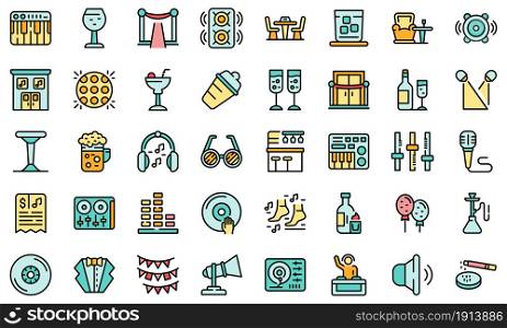 Night club icons set. Outline set of night club vector icons thin line color flat isolated on white. Night club icons set line color vector
