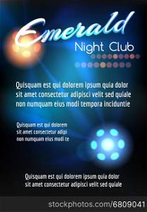 Night club poster with lights. Night club poster template with lights and place for text. Vector illustration