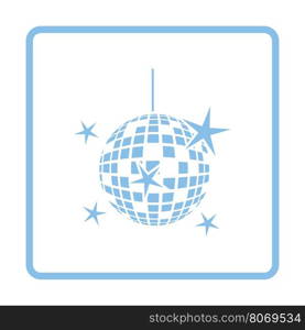 Night clubs disco sphere icon. Blue frame design. Vector illustration.