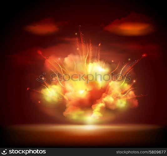 Night explosion background banner. Explosion sparkling glow bursting in the night darkness with bright flashes background banner abstract vector illustration. Editable EPS and Render in JPG format