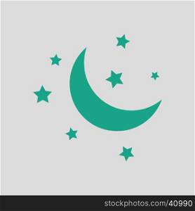 Night icon. Gray background with green. Vector illustration.