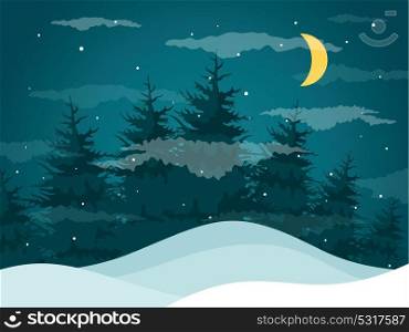 Night in a pine forest. Vector illustration