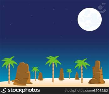 Night in desert. The Moon night in wild desert.Vector illustration