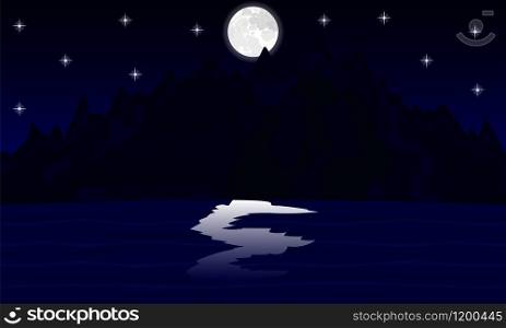 night landscape mountain lake in the moonlight
