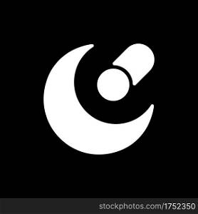 Night mode app dark mode glyph icon. Reducing screen brightness. Battery saver switch, toggle. Smartphone UI button. White silhouette symbol on black space. Vector isolated illustration. Night mode app dark mode glyph icon
