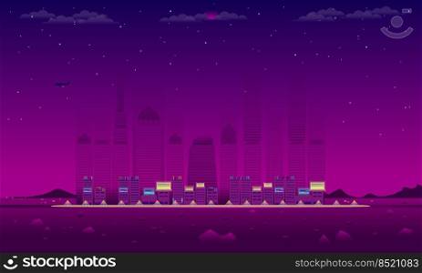 night mode small city neon lighting the sands land vector illustraion eps10