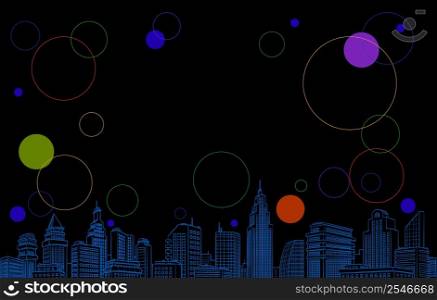 Night Modern city skyscrapers panorama of tall buildings, urban background. Pop art retro vector illustration comic caricature 50s 60s style vintage kitsch. Night Modern city skyscrapers panorama of tall buildings, urban background