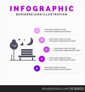 Night, Moon, Romance, Romantic, Park Solid Icon Infographics 5 Steps Presentation Background