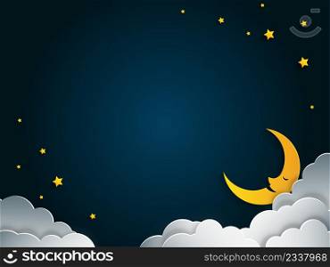 Night moon sky background with copy space, vector illustration.