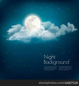Night nature sky background with cloud and moon. Vector.