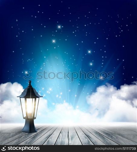 Night nature sky background with clouds and stars. Vector.