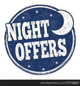Night offers sign or stamp on white background, vector illustration