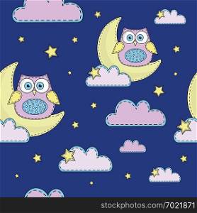 NIGHT OWL Sleep Cartoon Seamless Pattern Vector Illustration