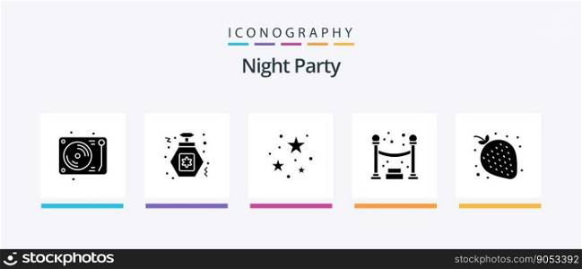 Night Party Glyph 5 Icon Pack Including night. strawberry. party. fruit. night. Creative Icons Design