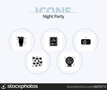 Night Party Glyph Icon Pack 5 Icon Design. celebration. night. celebration. box. glass
