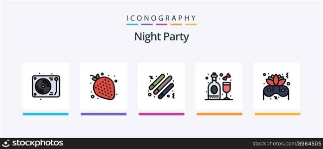 Night Party Line Filled 5 Icon Pack Including night. drink. party. party. night party. Creative Icons Design