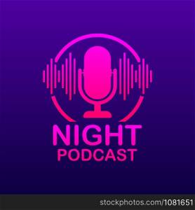 Night Podcast icon, vector symbol in flat isometric style isolated on color background. Vector stock illustration. Night Podcast icon, vector symbol in flat isometric style isolated on color background. Vector stock illustration.