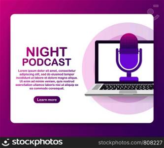 Night Podcast icon, vector symbol in flat isometric style isolated on color background. Vector stock illustration.