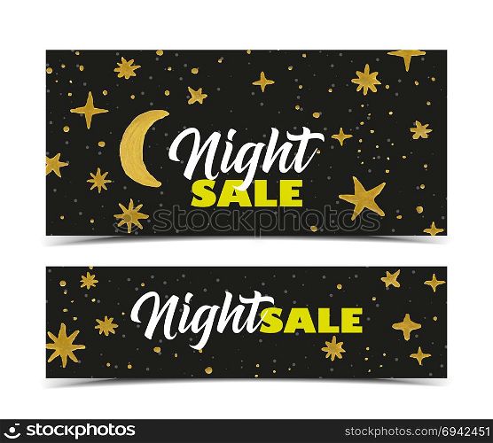 Night sale dark banner. Vector illustration night sale dark banner. Watercolors moon and stars