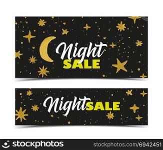 Night sale dark banner. Vector illustration night sale dark banner. Watercolors moon and stars