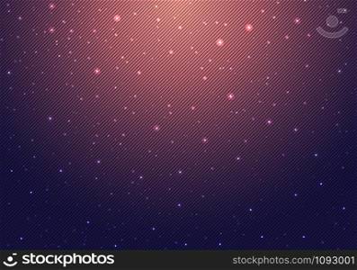 Night shining starry night sky with stars universe space infinity and starlight on pink light and dark blue background with diagonal lines striped. Galaxy and planets in cosmos pattern. Vector illustration
