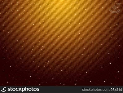 Night shining starry night sky with stars universe space infinity and starlight on yellow light and black background with diagonal lines striped. Galaxy and planets in cosmos pattern. Vector illustration