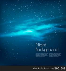 Night sky background with clouds and stars. Vector