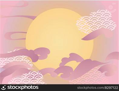 Night sky with clouds and full moon illustration for chinese valentine Qixi festival. Vector background.. Night sky with clouds and full moon illustration for chinese valentine Qixi festival.