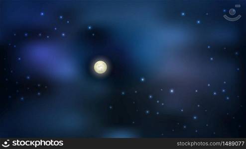 Night sky with shining moon and stars. Background for wallpapers, mobile screen or game asset. Vector illustration
