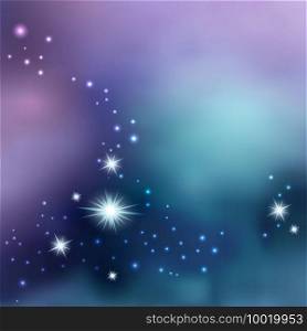 Night sky with shiny stars. Galaxy space background, nebula stardust. Cosmic universe. Vector illustration