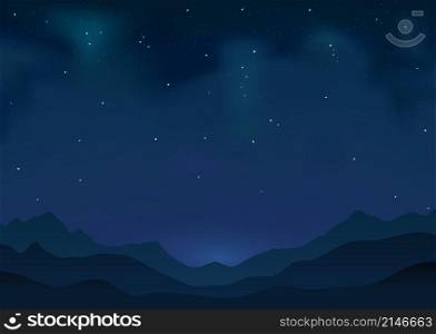 Night sky with stars and silhouette of mountains, vector eps10 illustration. Mountains at Night
