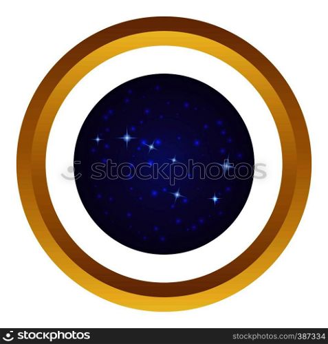 Night sky with stars vector icon in golden circle, cartoon style isolated on white background. Night sky with stars vector icon