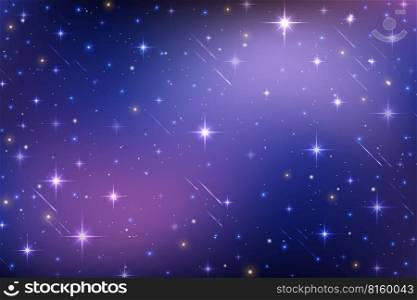 Night starry sky. Abstract cosmic background. Dark blue space with shiny sparkles nd comets. Galaxy vector illustration.. Night starry sky. Abstract cosmic background. Dark blue space with shiny sparkles nd comets. Galaxy vector illustration