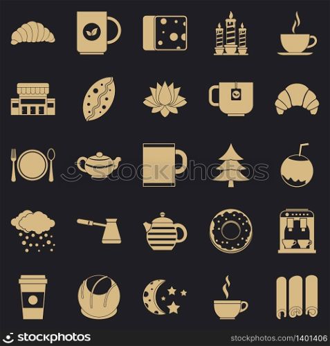 Night tea drinking icons set. Simple set of 25 night tea drinking vector icons for web for any design. Night tea drinking icons set, simple style
