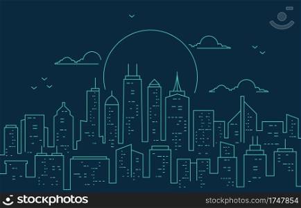 Night Urban City Building Cityscape Landscape Line Illustration