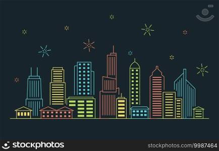Night Urban City Building Cityscape Landscape Line Illustration