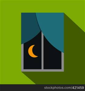 Night view from a window icon. Flat illustration of night view from a window vector icon for web isolated on lime background. Night view from a window icon, flat style