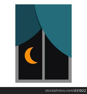 Night view from a window icon flat isolated on white background vector illustration. Night view from a window icon isolated