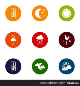 Night weather icons set. Flat set of 9 night weather vector icons for web isolated on white background. Night weather icons set, flat style