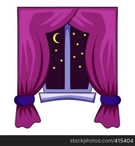 Night window icon. Cartoon illustration of night window vector icon for web. Night window icon, cartoon style