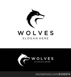 Night wolf abstract Logo design simple isolated background.Vector illustration.