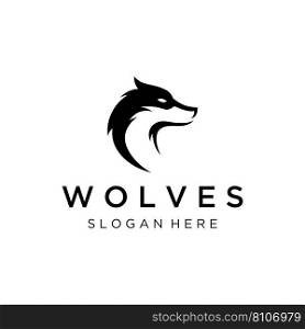 Night wolf abstract Logo design simple isolated background.Vector illustration.