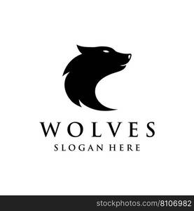 Night wolf abstract Logo design simple isolated background.Vector illustration.