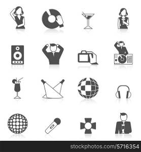 Nightclub icon set with vinyl dj cocktails and karaoke microphone isolated vector illustration