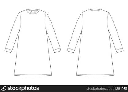Nightdress technical sketch. Cotton chemise for woman. Nightdress vector illustration. Back and front view. Design for packaging, fashion catalog. Nightdress technical sketch. Cotton chemise for woman. Nightdress vector illustration.