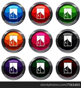 Nightly window set icon isolated on white. 9 icon collection vector illustration. Nightly window set 9 collection