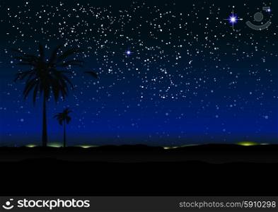 Nights sky with stars and palm trees in silhouette