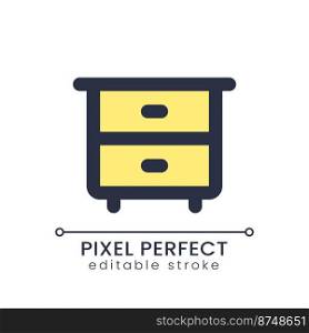 Nightstand pixel perfect RGB color ui icon. Bedroom arrangement. Simple filled line element. GUI, UX design for mobile app. Vector isolated pictogram. Editable stroke. Poppins font used. Nightstand pixel perfect RGB color ui icon