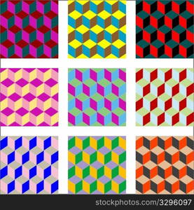 nine different versions of psychedelic patterns, vector art illustration; easy to change colors